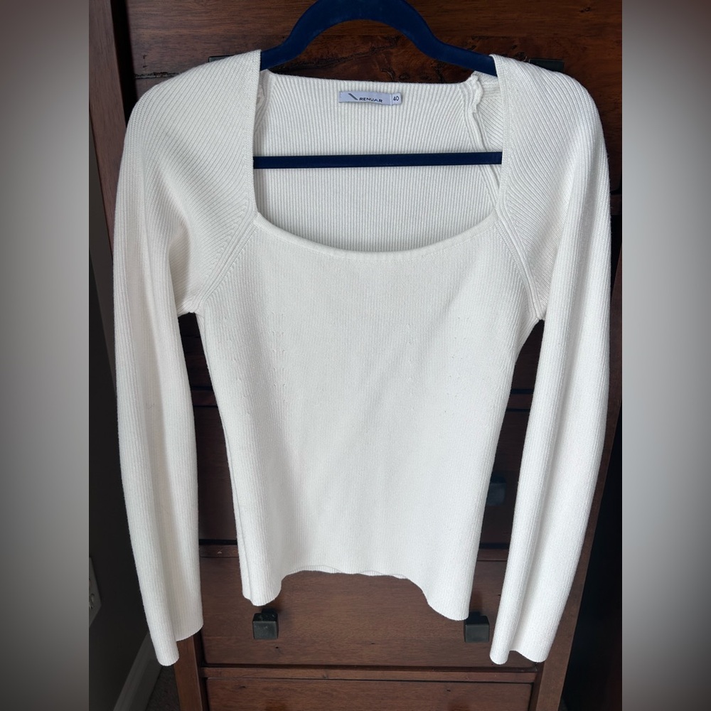 Renuar THICK White Ribbed Long Sleeve Sweater